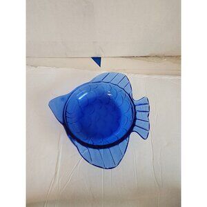 Hazel Atlas Cobalt Blue Angel Fish Glass Dish Bowl Trinket Candy Ashtray Art Dec